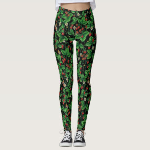 Wilde Erdbeeren auf schwarz Leggings