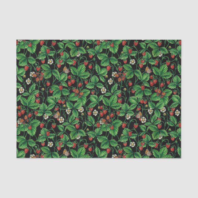 Wilde Erdbeeren auf schwarz Seidenpapier (Vorderseite)