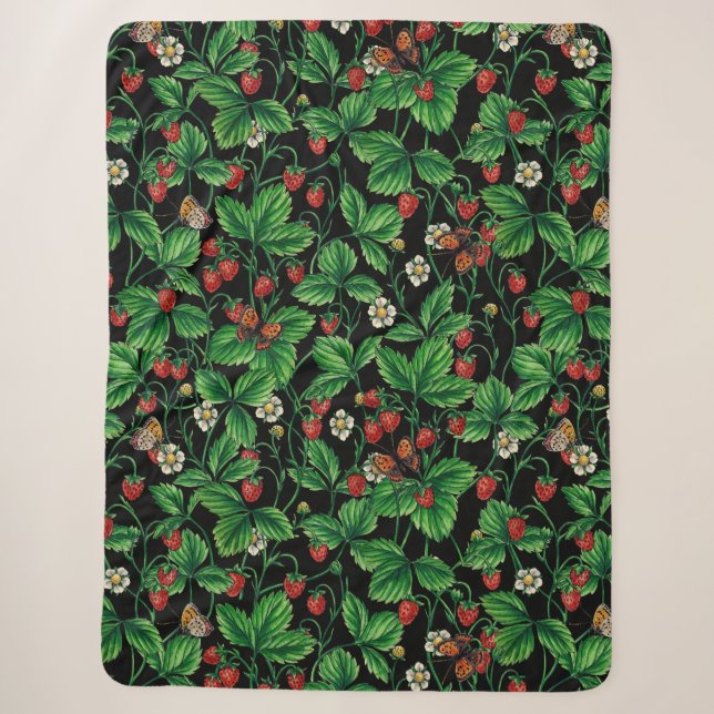 Wilde Erdbeeren auf schwarz Sherpadecke (Vorderseite)
