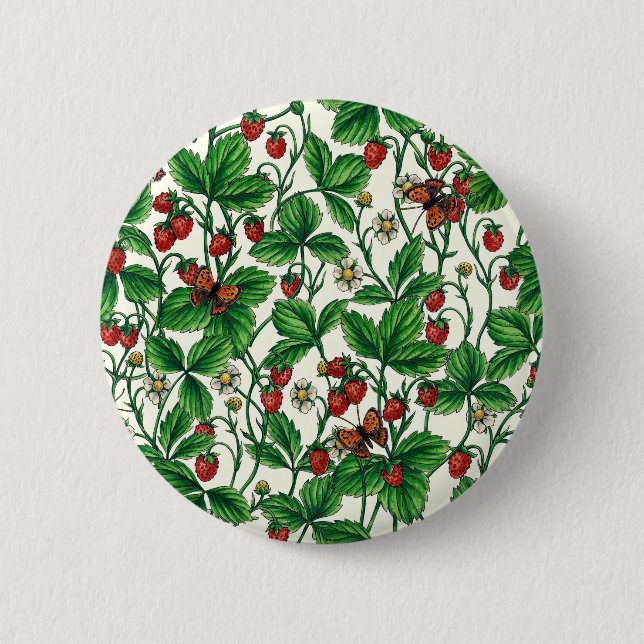 Wilde Erdbeeren auf weißem Grund Button (Vorderseite)