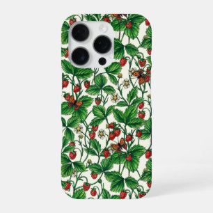 Wilde Erdbeeren auf weißem Grund iPhone 16 Pro Hülle