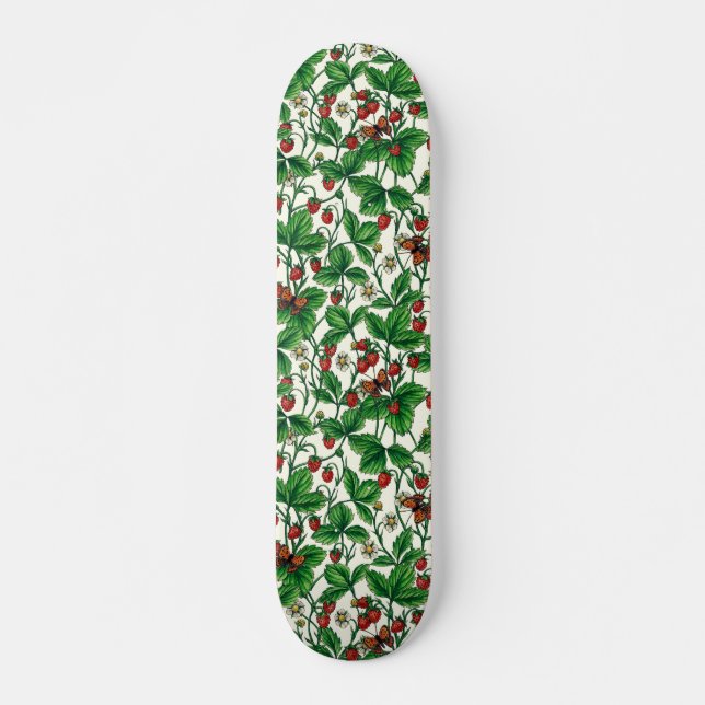Wilde Erdbeeren auf weißem Grund Skateboard (Vorne)