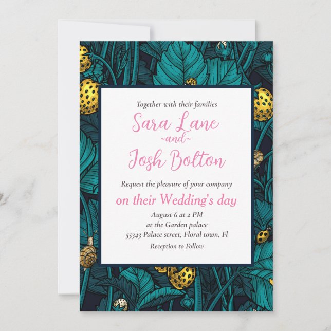 Wilde Erdbeeren, gelb und blau Einladung (Vorderseite)