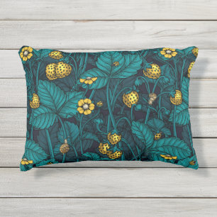 Wilde Erdbeeren, gelb und blau Kissen Für Draußen