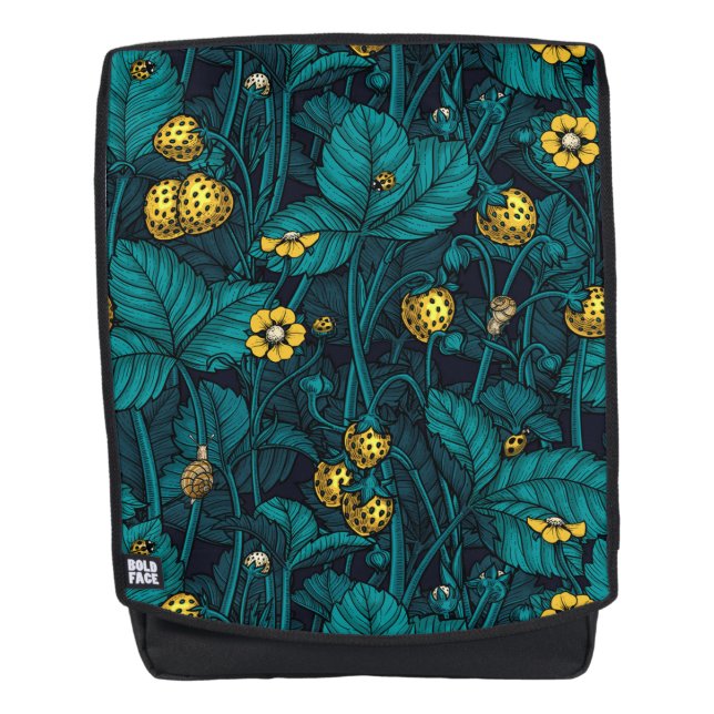Wilde Erdbeeren, gelb und blau Rucksack (Vorderseite)