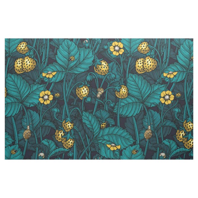 Wilde Erdbeeren, gelb und blau Stoff (Fat Quarter (45,7 x 55,9 cm))