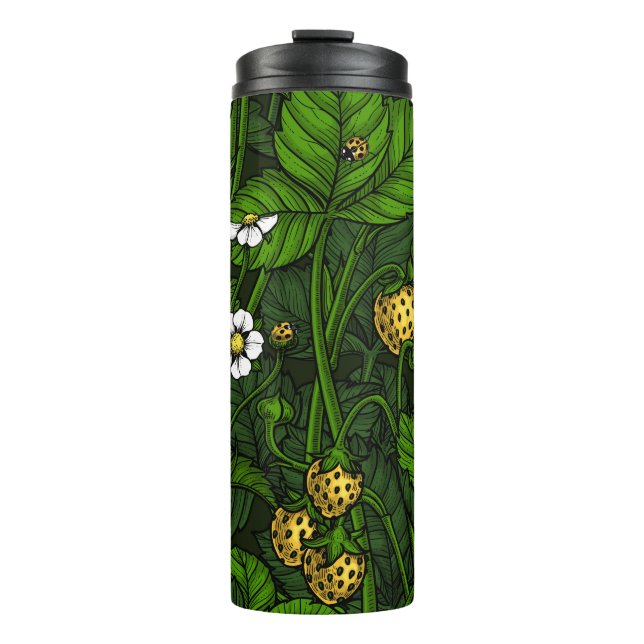 Wilde Erdbeeren, gelb und grün Thermosbecher (Vorderseite)
