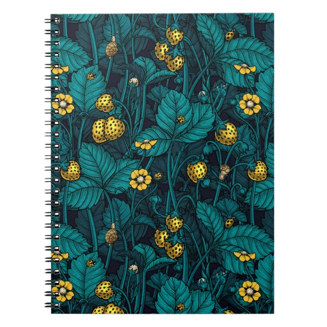 Wilde Erdbeeren, gelbe und blaue Notebooks Notizblock (Vorderseite)