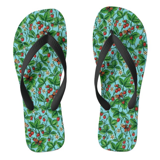 Wilde Erdbeeren in Poolblau Flip Flops (Fußbett)