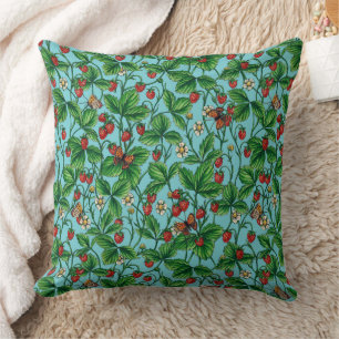 Wilde Erdbeeren in Poolblau Kissen