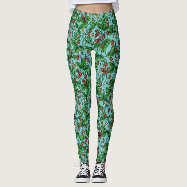 Wilde Erdbeeren in Poolblau Leggings (Vorderseite)
