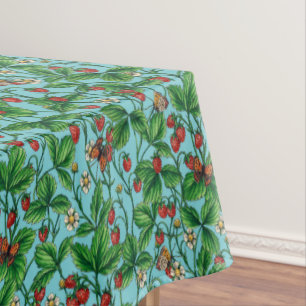 Wilde Erdbeeren in Poolblau Tischdecke