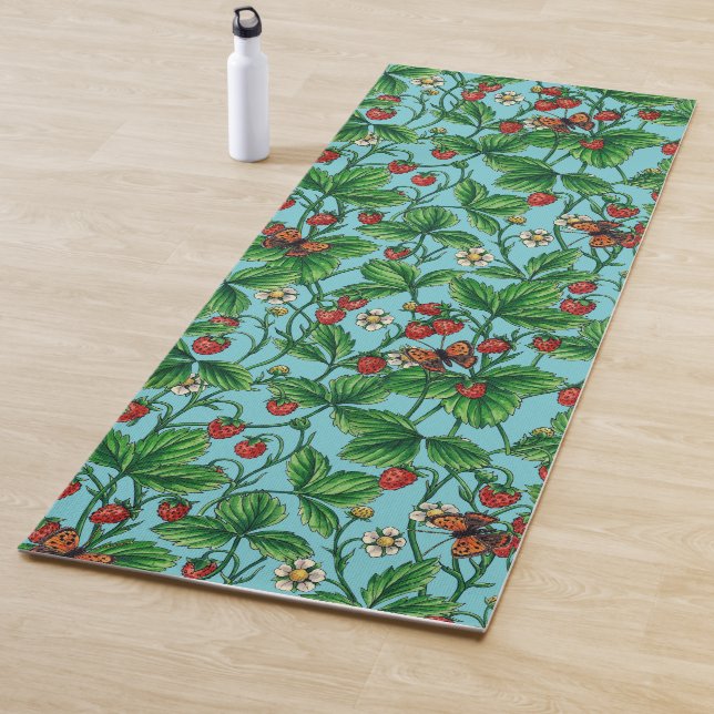 Wilde Erdbeeren in Poolblau Yogamatte (Beispiel)