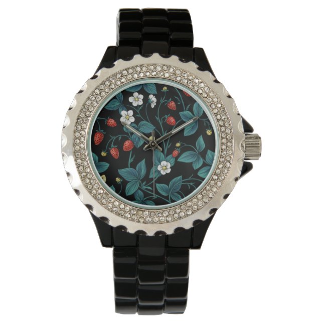 Wilde Erdbeeren rot/gelb/blau/schwarz Armbanduhr (Vorderseite)