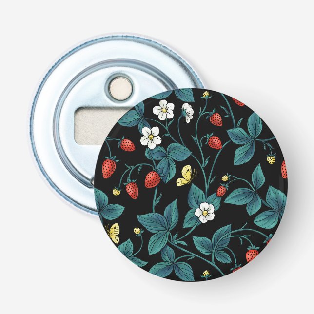 Wilde Erdbeeren rot/gelb/blau/schwarz Flaschenöffner (Vorderseite)