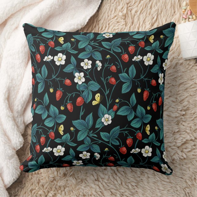 Wilde Erdbeeren rot/gelb/blau/schwarz Kissen (Decke)