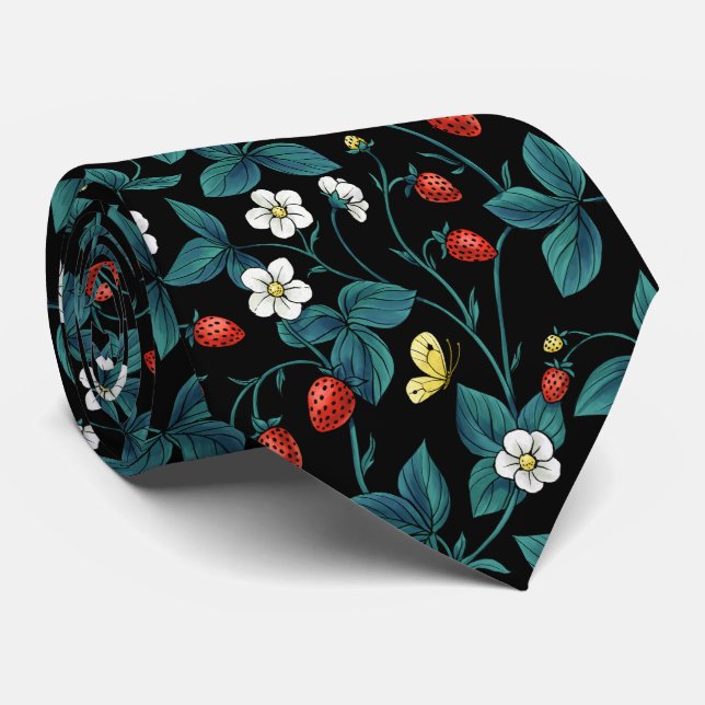 Wilde Erdbeeren rot/gelb/blau/schwarz Krawatte (Gerollt)