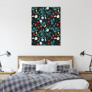Wilde Erdbeeren rot/gelb/blau/schwarz Leinwanddruck