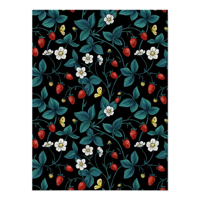 Wilde Erdbeeren rot/gelb/blau/schwarz Poster (Vorderseite)