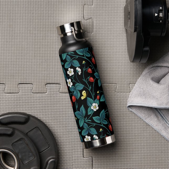 Wilde Erdbeeren rot/gelb/blau/schwarz Trinkflasche (Fitnessstudio)