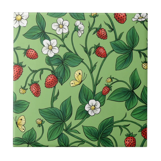 Wilde Erdbeeren rot/gelb/grün/ Fliese (Vorderseite)