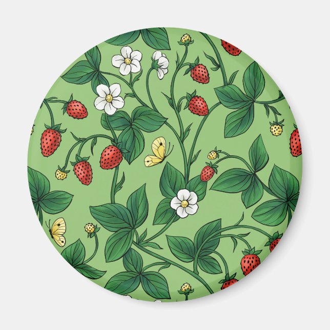 Wilde Erdbeeren rot/gelb/grün/ Magnet (Vorne)