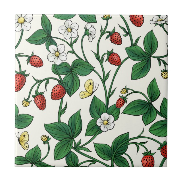 Wilde Erdbeeren rot/gelb/grün/weißlich Fliese (Vorderseite)
