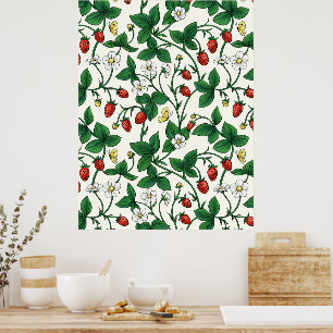 Wilde Erdbeeren rot/gelb/grün/weißlich Poster