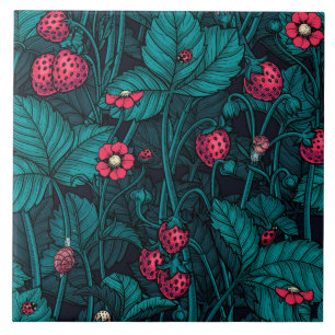 Wilde Erdbeeren, rot und blau Fliese