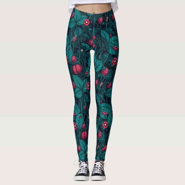 Wilde Erdbeeren, rot und blau Leggings (Vorderseite)