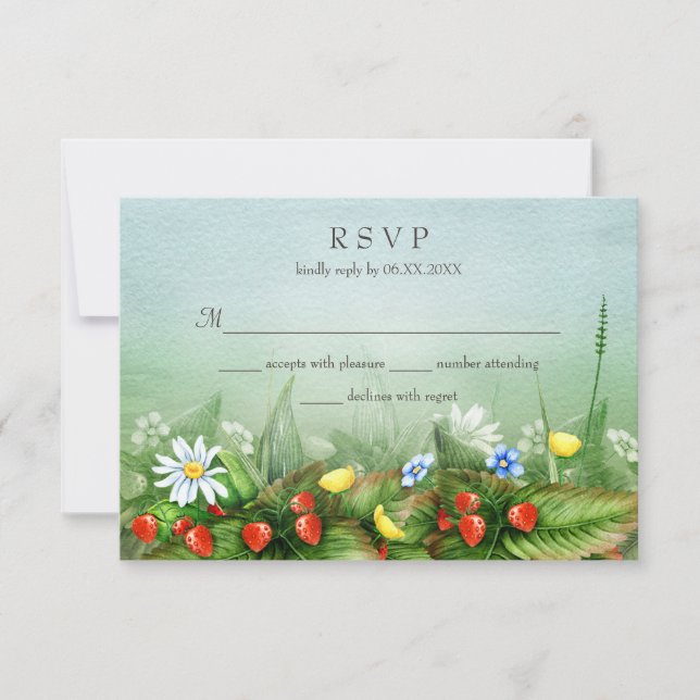 Wilde Erdbeeren Wildblumen Wiesenblau Himmel UAWG RSVP Karte (Vorderseite)