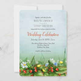 Wilde Erdbeerwiese Wildblumen rustikale Hochzeit Einladung