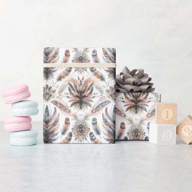 Wilde Federn Geschenkpapier (Babyparty)