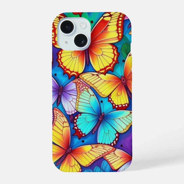 Wilde fliegende Schmetterlinge iPhone 15 Hülle (Rückseite)