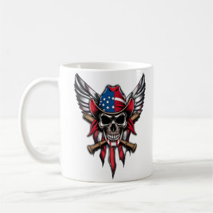 Wilde Freiheit, amerikanischer Schädel mit Basebal Kaffeetasse