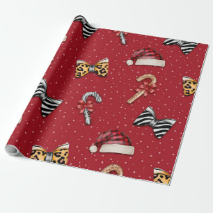 Wilde & fröhliche Leoparden-Karostreifen-Weihnacht Geschenkpapier