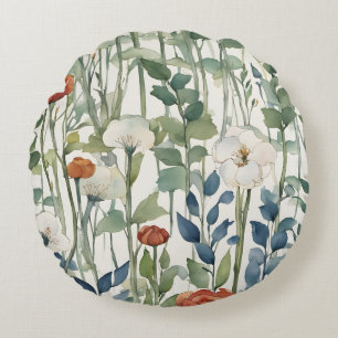Wilde Frühlingsblumen Aquarell-Kunst Rundes Kissen