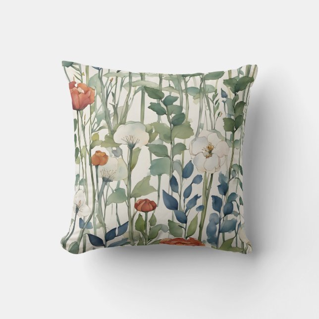 Wilde Frühlingsblumen Wasserfarben Kunst, Dichtung Kissen (Vorderseite)