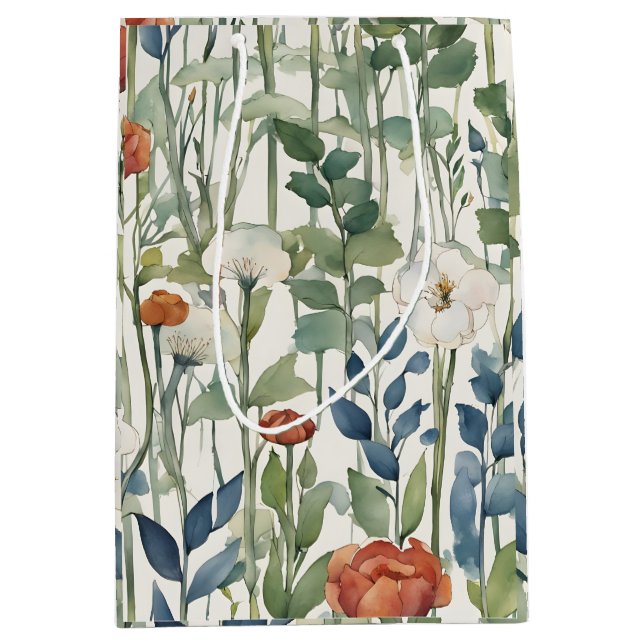 Wilde Frühlingsblumen Wasserfarben Kunst, Dichtung Mittlere Geschenktüte (Vorderseite)