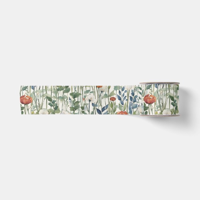 Wilde Frühlingsblumen Wasserfarben Kunst, Dichtung Satinband (Vorderseite)