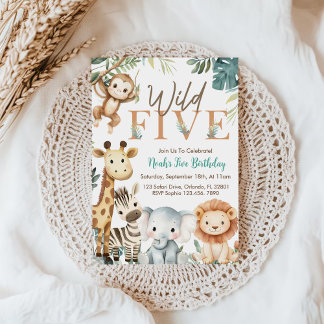 Wilde fünf Safari-Tiere Jungen-Geburtstagsfeier Einladung