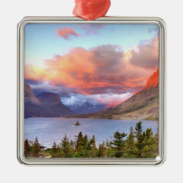 Wilde Gans-Insel am Sonnenaufgang Ornament Aus Metall (Vorne)