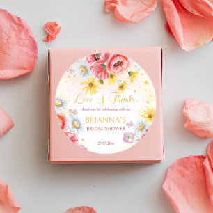 Wilde Gänseblümchen Mohn Hochzeitsdusche Geschenk Runder Aufkleber