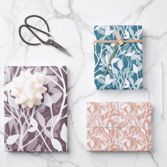 Wilde Garten-Mist Modern Botanisches Laubwerk Geschenkpapier Set (Vorderseite)