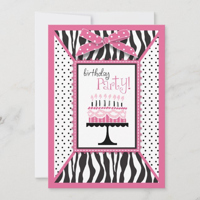 Wilde Geburtstagskuchen Einladungskarte Rosa (Vorderseite)