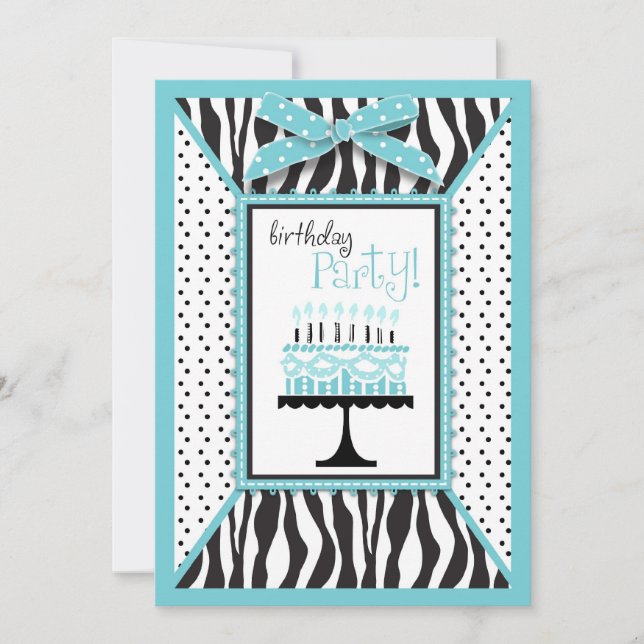 Wilde Geburtstagskuchen Einladungskarte Turq (Vorderseite)