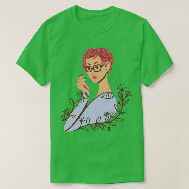 Wilde Girl Floral Weibchen mit Blume Kopf 1 T-Shirt (Design vorne)