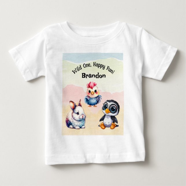 Wilde, glückliche Waldtiere Wasserfarbe Baby T-shirt (Vorderseite)