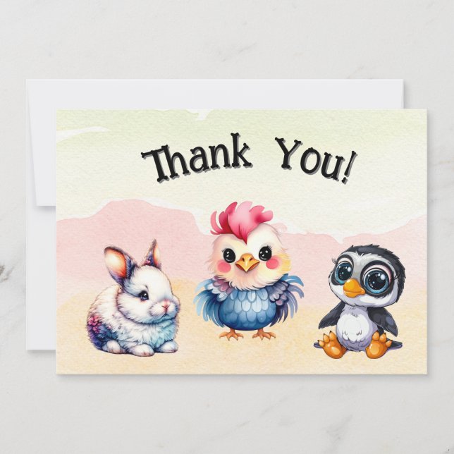 Wilde, glückliche Waldtiere Wasserfarbe Dankeskarte (Vorderseite)