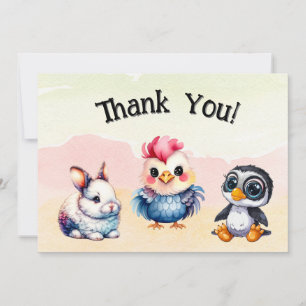 Wilde, glückliche Waldtiere Wasserfarbe Dankeskarte